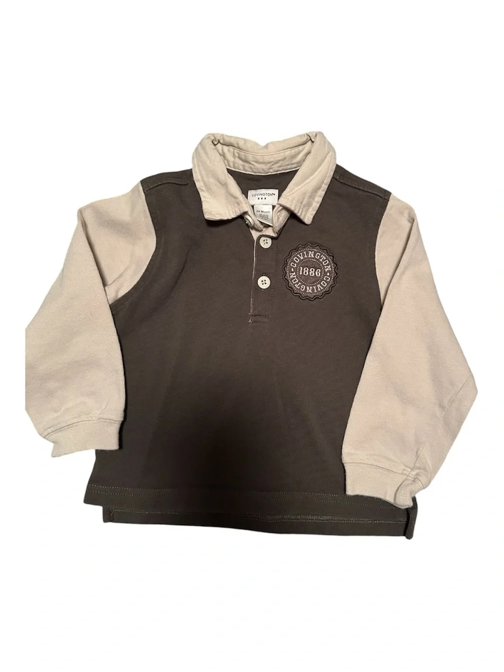 Covington Kids Two-Tone Brown & Cream Long Sleeve Rugby Polo-NWOT Size 24M